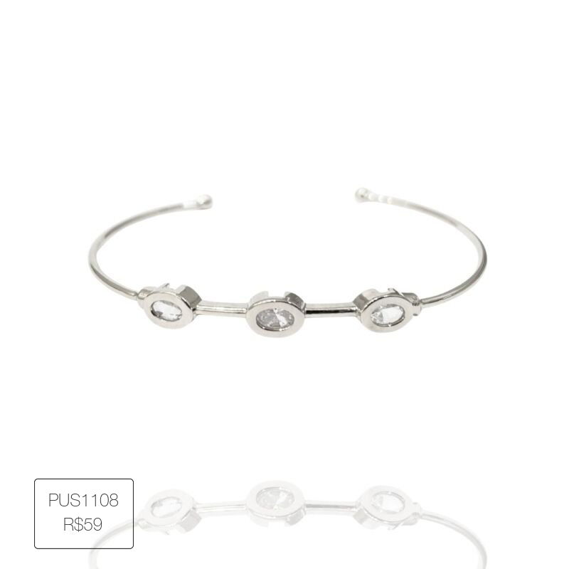 Bracelete Tres Zirconias Ovais Esplendor Prateado